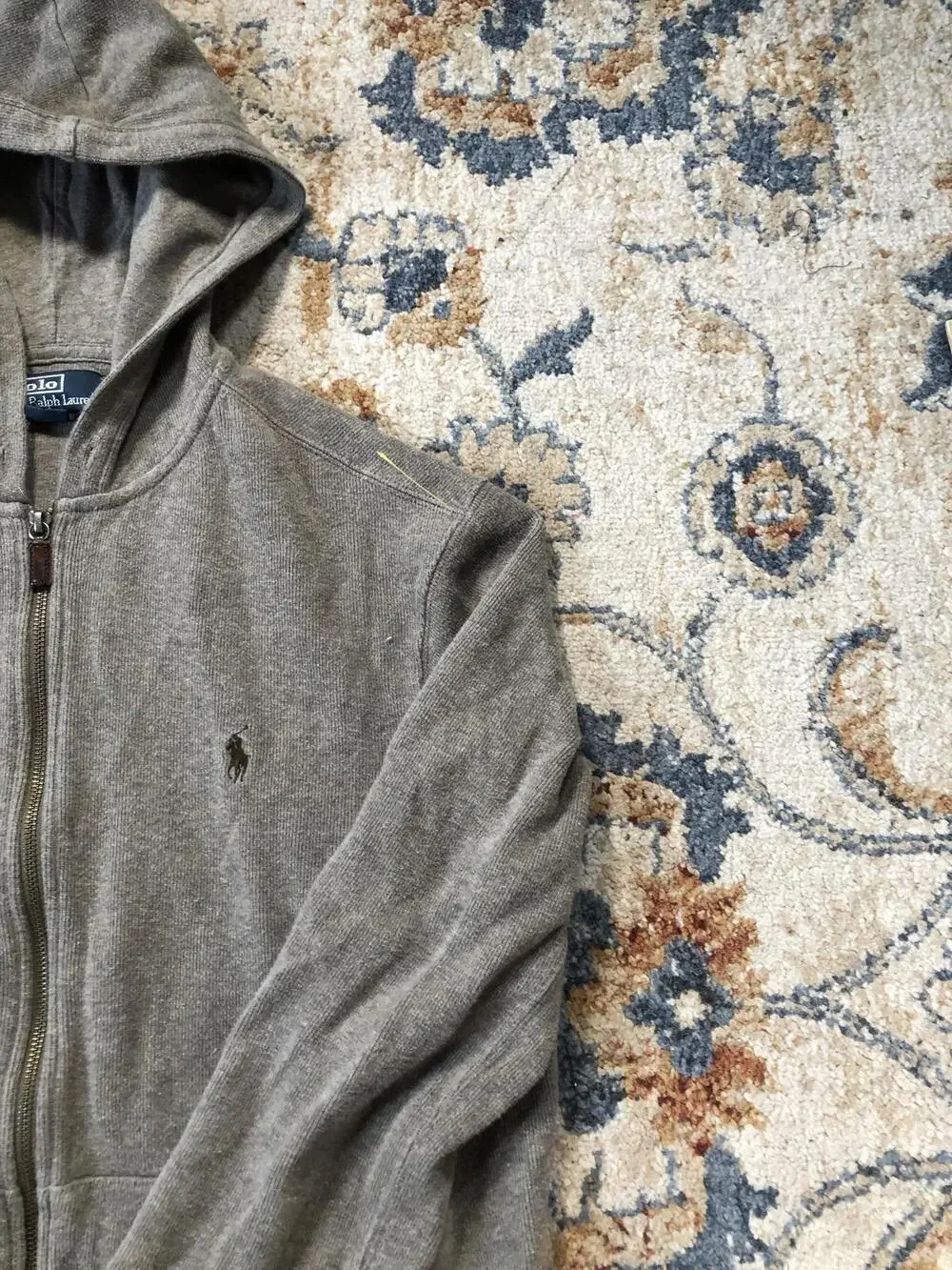 Polo Ralph Lauren Hoodie Sweatshirt Mens Large Gray Full Zip Fleece Pony Logo